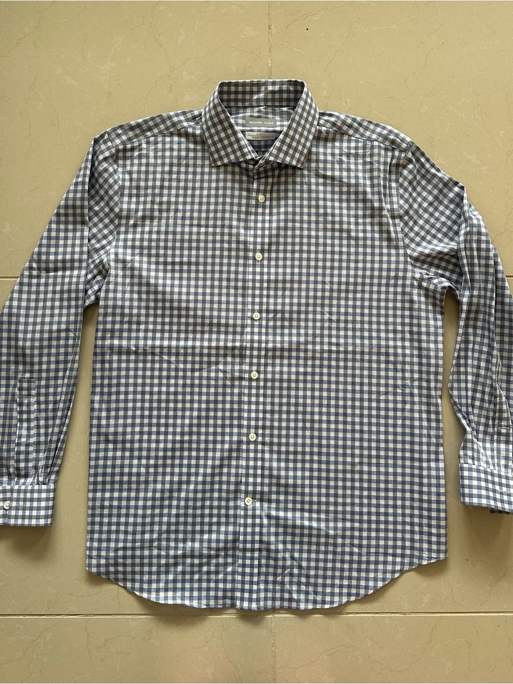 Michael Kors Passport Slim Fit Plaid Travel Stretch Dress Shirt 16.5 32/33 L